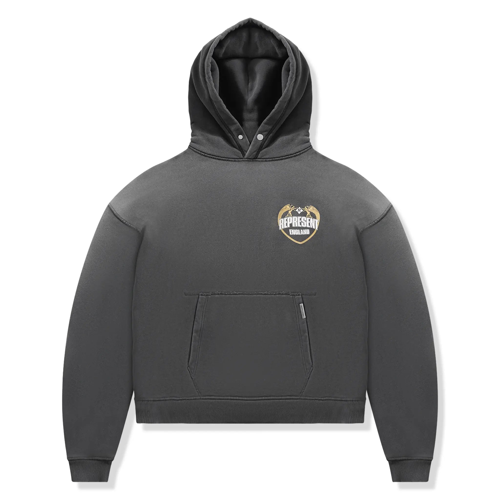 Front View of Represent Rep Angel Border Stained Black Hoodie